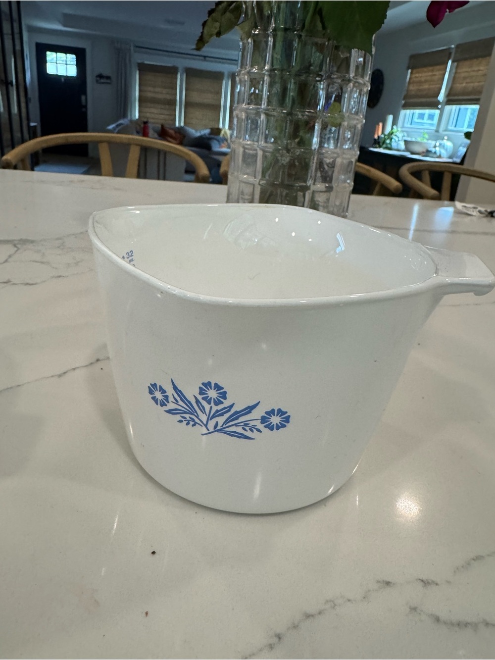 Corningware White Mixing Bowl with Blue Floral Pattern